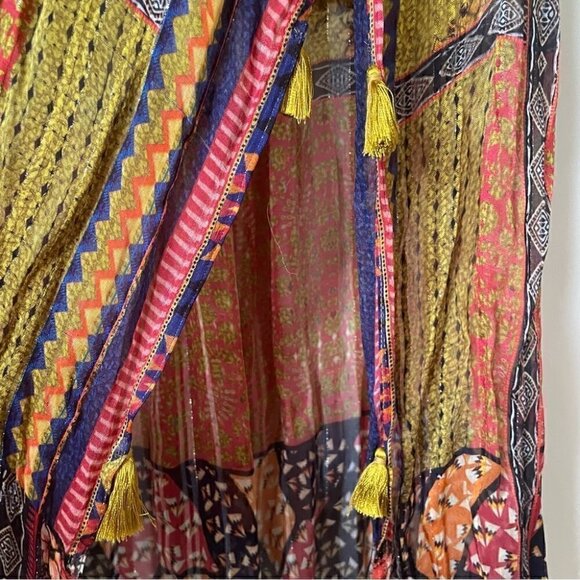 SOLD Anthropologie Citron Maxi Dress Bhanuni by Jyoti  with Tassels, Size XS - Picture 13 of 16